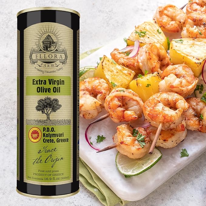 Ellora Farms, Single Estate Extra Virgin Olive Oil, PDO Crete, Greece, Traceable Olive oil, Kosher, 17 oz. Tin, Pack of 2
