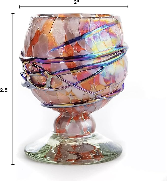 Authentic Mexican Tequila Hand Blown Shot Glasses - Set of 4-2 oz - Mini Glass Snifters - Heavy Base - Cognac (Blue Flame Burst)