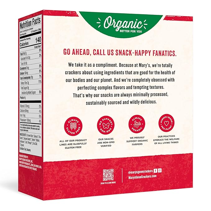 Mary's Gone Crackers Organic Original Crackers - Gluten-Free, NON-GMO, Vegan & Whole Grain, 4 Ounce (Pack of 6)