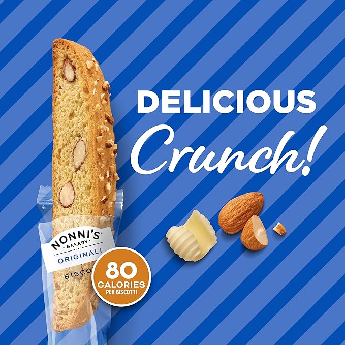 Nonni's Originali Classic Almond Biscotti Cookies ??Individually Wrapped Italian Coffee Snack, Crunchy Twice-Baked, 80 Cal Each, 17.25 oz Carton, 4 Pack