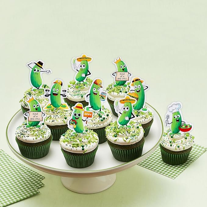 40Pcs Edible Pickle Cupcake Toppers Green Pickles Cucumber Party Decorations Kind of a Big Dill Cupcake Toppers Pickle Theme Baby Shower Kind of A Big Dill Party Supplies