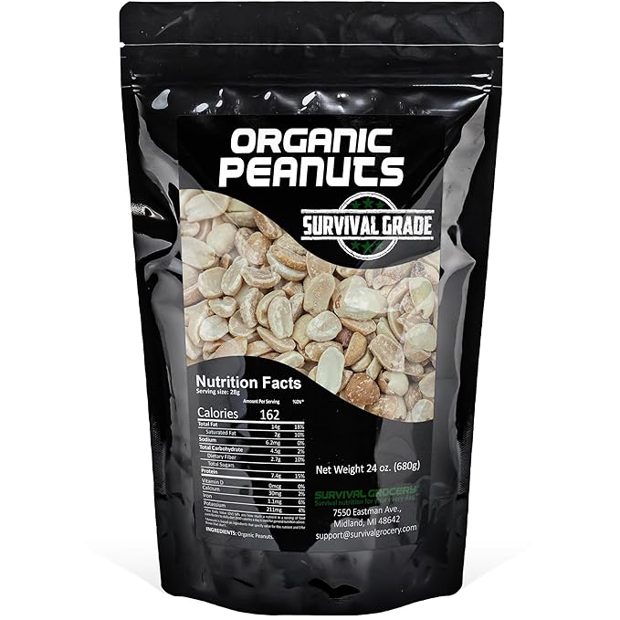 Survival Grocery짰 Organic Dry Roasted Peanuts - Protein Rich, Non-GMO, Gluten-free, Vegan-friendly, Low Carb Snack, Packed With Essential Vitamins & Minerals, Heart Healthy, Fiber-filled (24 oz./1 Bag)