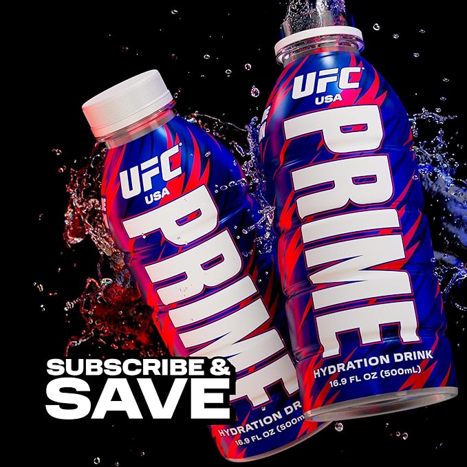 PRIME Hydration UFC, Sports Drinks, Electrolyte Enhanced for Replenishing Fluids, 250mg BCAAs, B Vitamins, Antioxidants, Low Sugar, 16.9 Fl Oz, 12 Pack