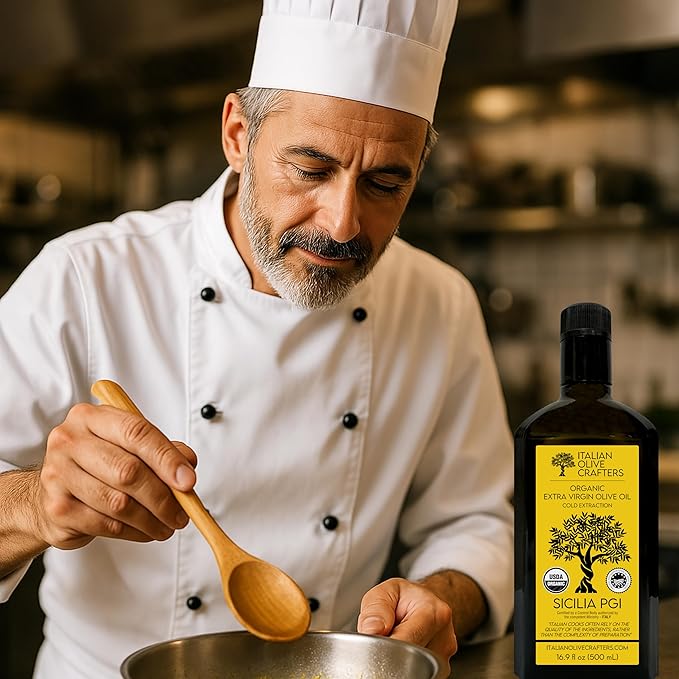 Italian Olive Crafters, Polyphenol Rich Organic Extra Virgin Olive Oil, 16.9 fl oz - Organic Olive Oil Extra Virgin Cold Pressed Glass Bottle