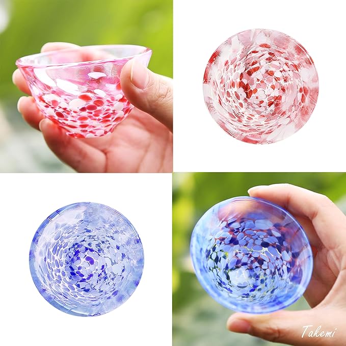 Japanese Handcrafted Sake Cups – Exquisite Artisan Glassware for Cold Sake & Shochu, Elegant Drinkware for Any Occasion, Made in Japan (Cherry Blossom & Spring Water, Sake Glass (1.69 fl oz))