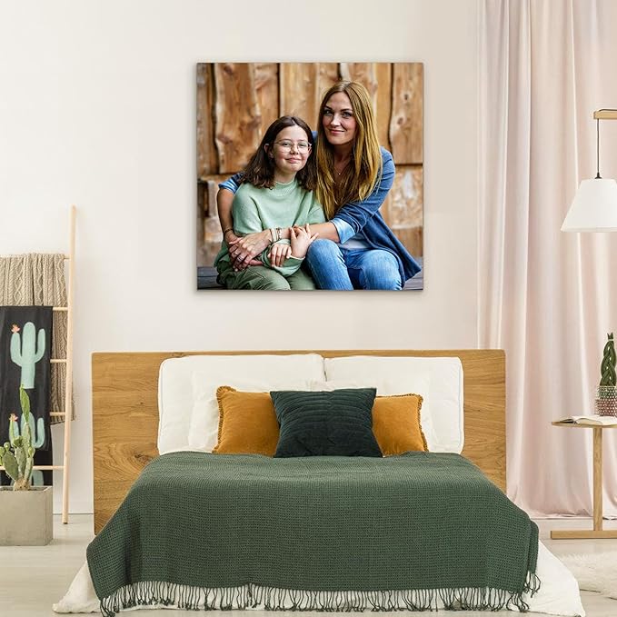 Custom Canvas Prints with Your Photos- Personalized Print Canvas Pictures, Custom Wall Art Gift for Living Room, Bedroom, Wedding Family Baby Pets Framed 12 x 12 inche