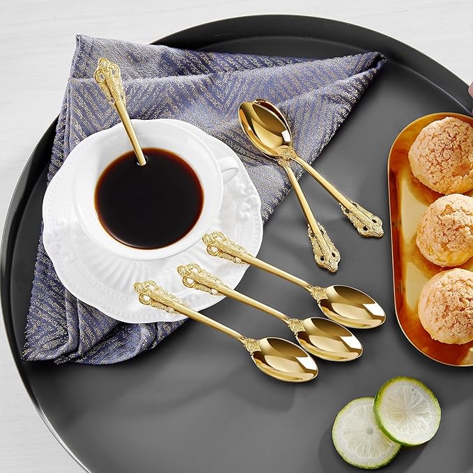 KEAWELL Luxurious 5.1-Inch Espresso Spoons Set - 6 Pieces - Mini Coffee Spoon, 18/10 Stainless Steel - Gorgeous Design with Exceptional Mirror Polished Finish (Gold)