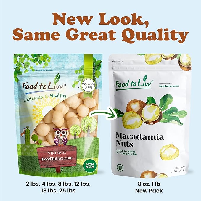 Food to Live Whole Macadamia Nuts, 2 Pounds – Non-GMO Verified, Raw, Unsalted, Unroasted, Keto Friendly, Kosher, Vegan, Bulk, Great as Snack & for Baking, Good Source of Manganese, Thiamin, & Copper