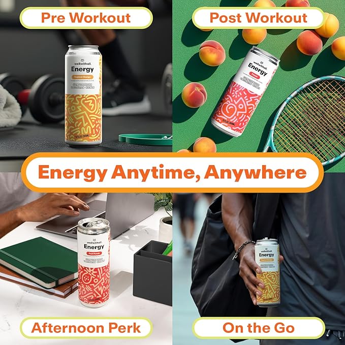 WellWithAll Tropical Mango Energy Drink ??Caffeine from Tea ??With Vitamin C ??Lightly Sparkling Beverage ??Fruit & Veggie Juice Blend ??12 Oz (Pack of 12)