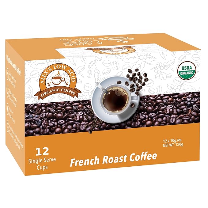 Alex's Low Acid Organic Coffee Single-Serve Pods (12-Pack) - French Roast