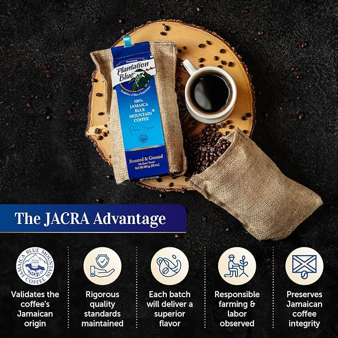 PREMIUM PLANTATION BLUE TRADITION CLASS EXPERIENCE 100% Jamaica Blue Mountain Coffee Medium Roasted and Ground (16oz)