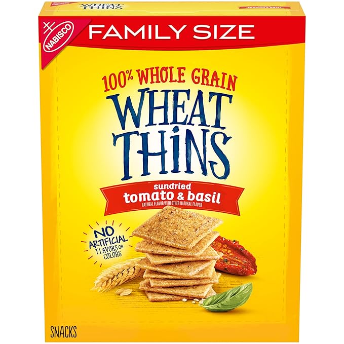 Wheat Thins Sundried Tomato & Basil Snacks, Whole Grain Wheat Crackers, Snack Crackers, Family Size, 13 oz