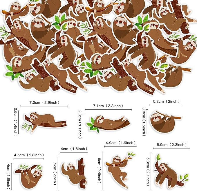 42Pcs Edible Cupcake Toppers Wafer Paper Sloth Animal Cupcake Toppers Drink Topper Dessert Muffin Cake Picks Cake Decoration for Children Birthday Party Decoration
