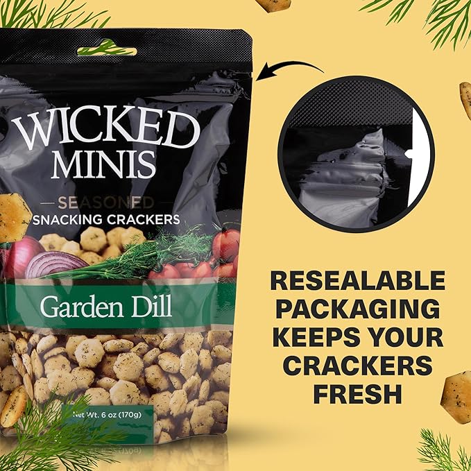 Wicked Minis Soup & Oyster Crackers - Saltine & Salted Flavored Mini Puffed Soup, Savory Snacking Mix, Seasoned Croutons Salad Toppers, Crackers for Chili 6oz (Garden Dill, Pack of 3)