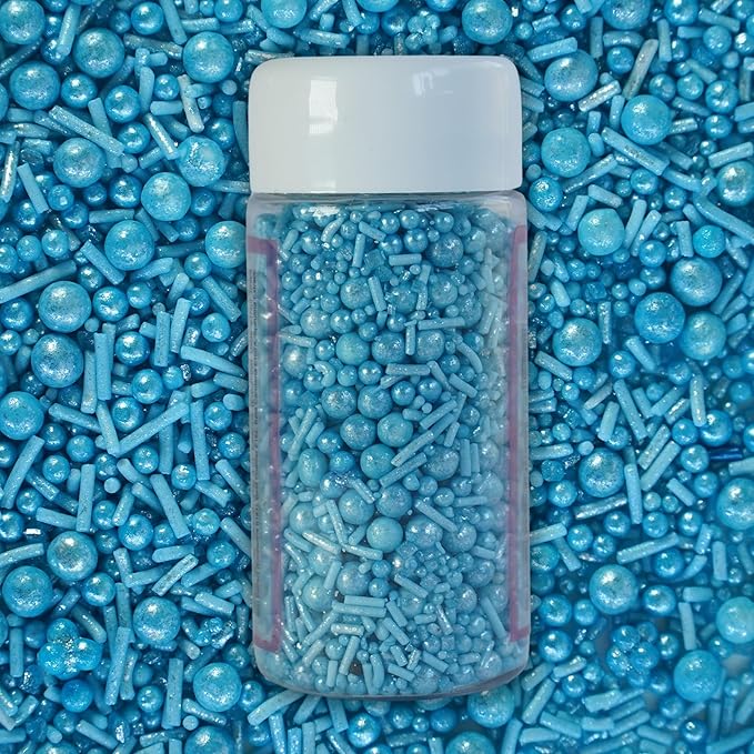 Confect Christmas Sprinkles | Bright Blue | Pearl | Vermcelli | Edible Sprinkle | Frozen Sprinkles for Baking & Cake Decorative | Birthday & Cookie Sprinkle | Vegan, Gluten-Free, Soy-Free, Dairy-Free, Palm Oil-Free- 4.2 Oz