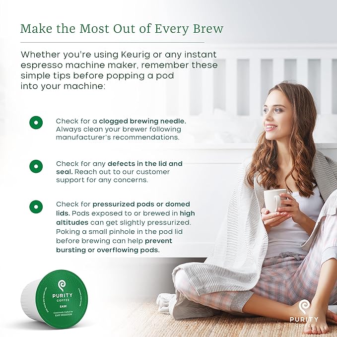Purity Coffee EASE Dark Roast Low Acid Organic Coffee - USDA Certified Organic Specialty Grade Arabica Single-Serve Coffee Pods - Third Party Tested for Mold, Mycotoxins and Pesticides - 12 ct Box