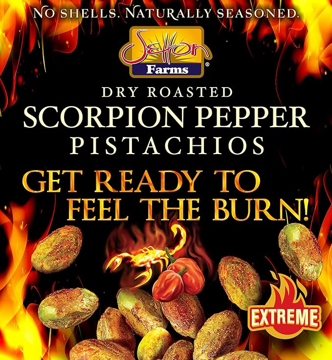Setton Farms Pistachios, Scorpion Pepper Extreme Flavor Pistachios Value Bag, Naturally Seasoned, Dry Roasted No Shell Pistachios, Non-GMO Project Verified, Gluten Free, Vegan, Kosher, 20 Oz