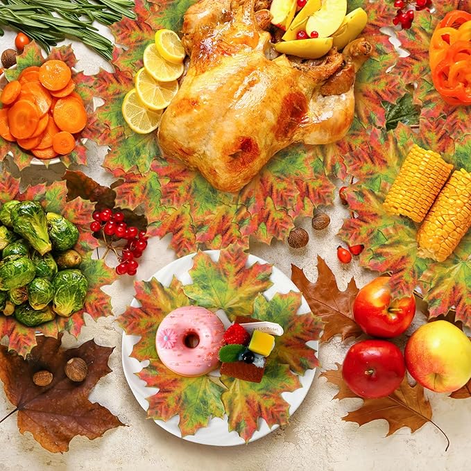 100 Pieces Parchment Fall Leaves Thanksgiving Cheese Paper Parchment Autumn Leaves Double Sided Decorative Paper 4 Inch Table Decorations for Thanksgiving Party Dinner Food Accessories (Green)