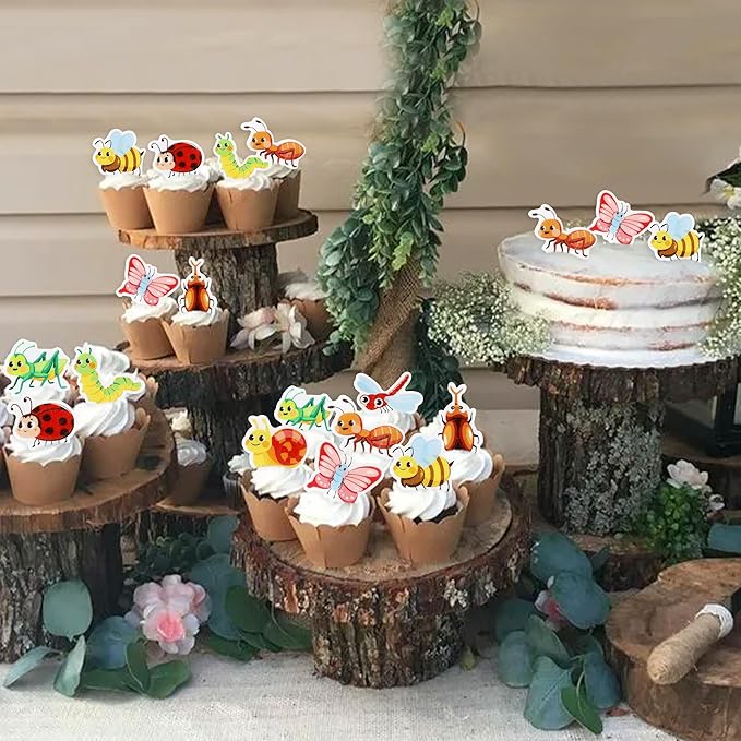 45 PCS Edible Insect Cupcake Toppers Summer Bugs Party Decorations Baby Shower Kids Birthday Party Cake Decorations Supplies