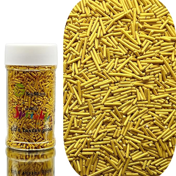 SE Si&Moos Gold Jimmies Sprinkles Gold Sprinkles for Cake Decorating Edible Crunchy Jimmies for Topping Ice Cream, Cookies, Cakes, Cupcakes, Dessert Decorating 3 OZ