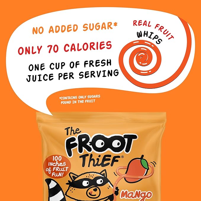 The FROOT Thief Real Fruit Snack Whips, Mango, Nut Free, Perfect for School Lunches and Snacks, Individual Bags Kids Snacks, 24 Pack