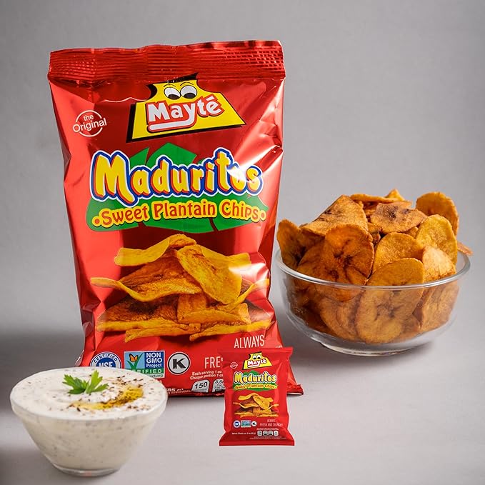 Mayté Maduritos Sweet Plantain Chips – 30 Individual Packs (3oz Each) – Crunchy, Savory, Healthy Snacks Made from Real Plantains – Non-GMO, Gluten-Free, Kosher – No Preservatives or Artificial Colors
