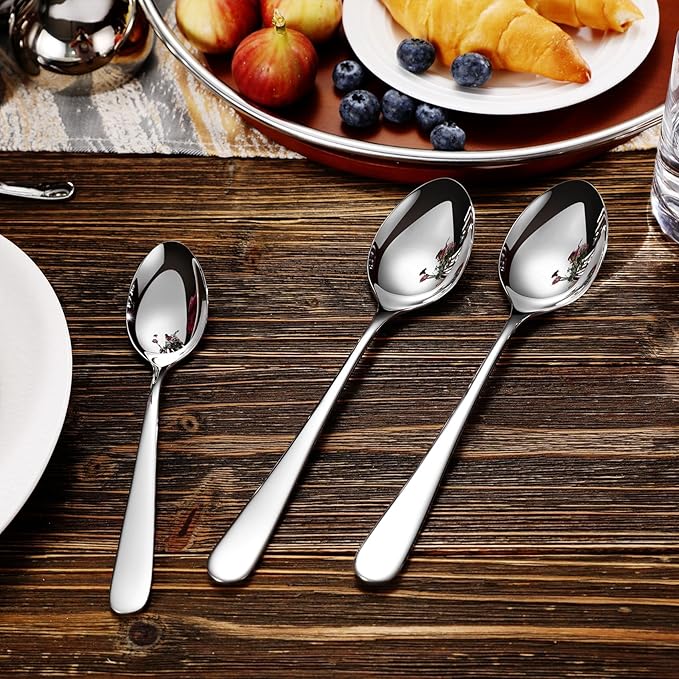 KEAWELL Louise Premium 2 Piece Serving Spoons and 2 Piece Serving Slotted Spoons ??9 inches ??18/10 Stainless Steel - Uniting Elegance and Durability - Exquisite Serving Utensils for Parties