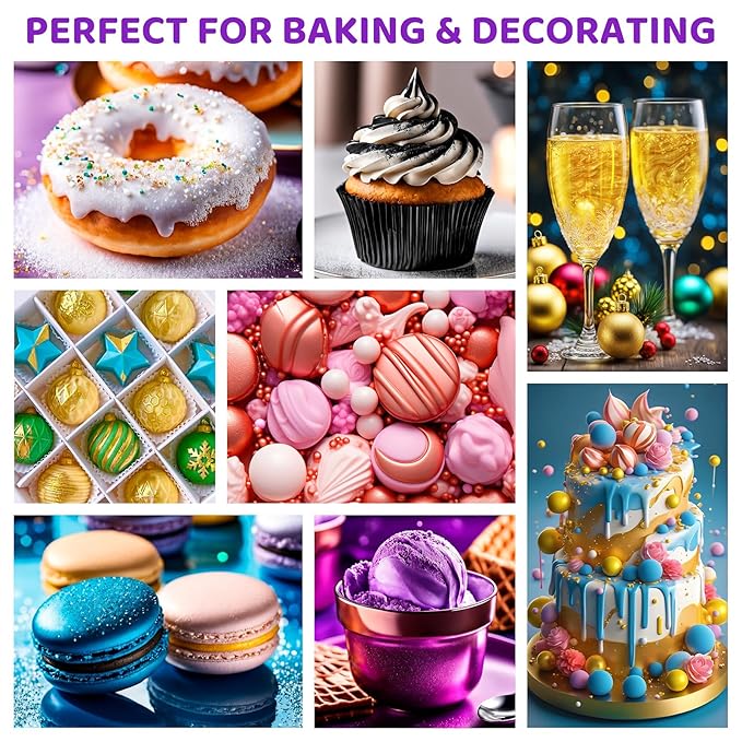 Luster Dust Edible - 15 Grams Food Grade Cake Dust Shimmer Powdered, Cherrysea Powder Luster Dust Food Coloring for Cocktails, Christmas Cookie Decorations, Cake, Drinks, Fondant, Candy - 15g/Bottle (6-Purple)