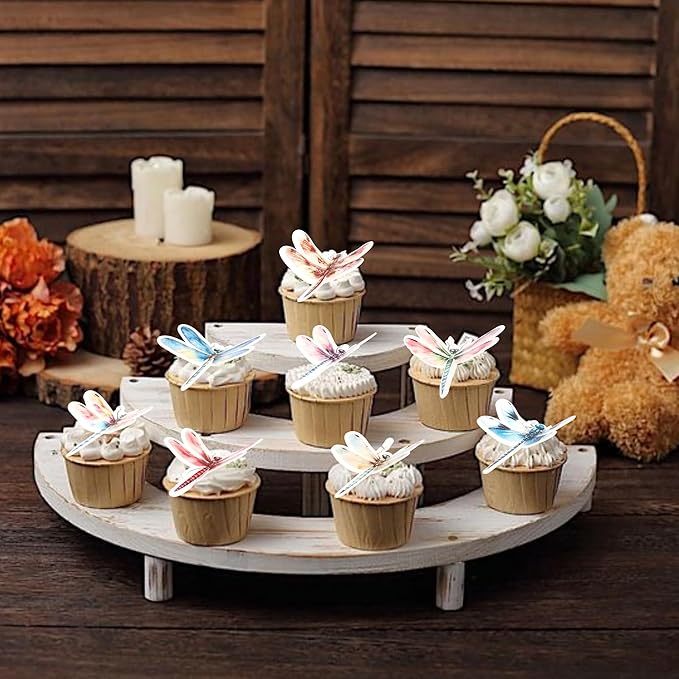 Rsstarxi 60 Pack Insect Dragonfly Edible Cake Toppers Rice Paper Insect Themed Birthday Cupcake Picks for Baby Shower Birthday Wedding Anniversary Party Cake Decorations