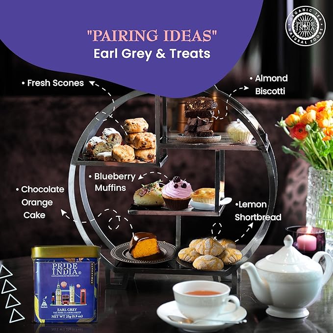 Pride of India | PACK of 6 - Earl Grey Bergamot Black Tea | 15 Pyramid Full Leaf Individually Wrapped Tea Bags | Full-Bodied, Citrusy Flavor | Single Estate Certified Tea | High Caffeine