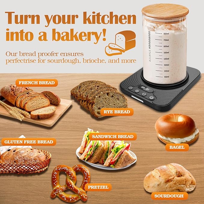 2025 Upgrade Sourdough Starter Warmer,Temperature Control Range 70°F-110°F, Accurate to 1°F, with Timer Switch Function(0-24 hours),Powered by USB.(Black)