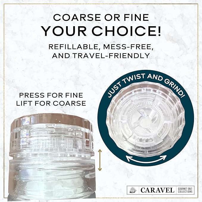 Coarse Sea Salt with Clean and Crisp Flavor ??Non-Iodized Coarse Grain Kosher Salt for Finishing, Cooking, and Seasoning ??5 oz Grinder, Caravel Gourmet