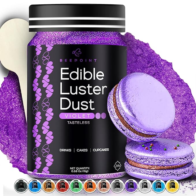 BeePoint Violet Edible Luster Dust 15g - Food Grade, Vibrant Color Shimmer Powdered Dust for Drinks, Cocktails, Cake Decorating, Baking, Chocolates, Candy, Sweets, & Cookies - Vegan & Gluten Free