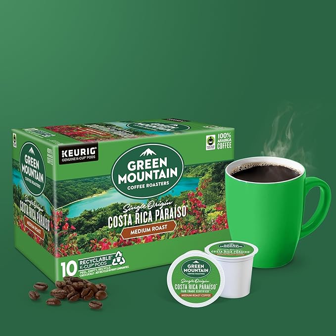 Green Mountain Coffee Roasters Costa Rica Paraiso, Keurig Single Serve K-Cup Pods, Medium Roast Coffee, 60 Count, (6 Packs of 10)