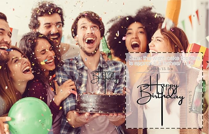 Black Happy Birthday Cake Toppers. Sparkling Black Birthday Cupcake Picks. Cake Birthday Party Decorations
