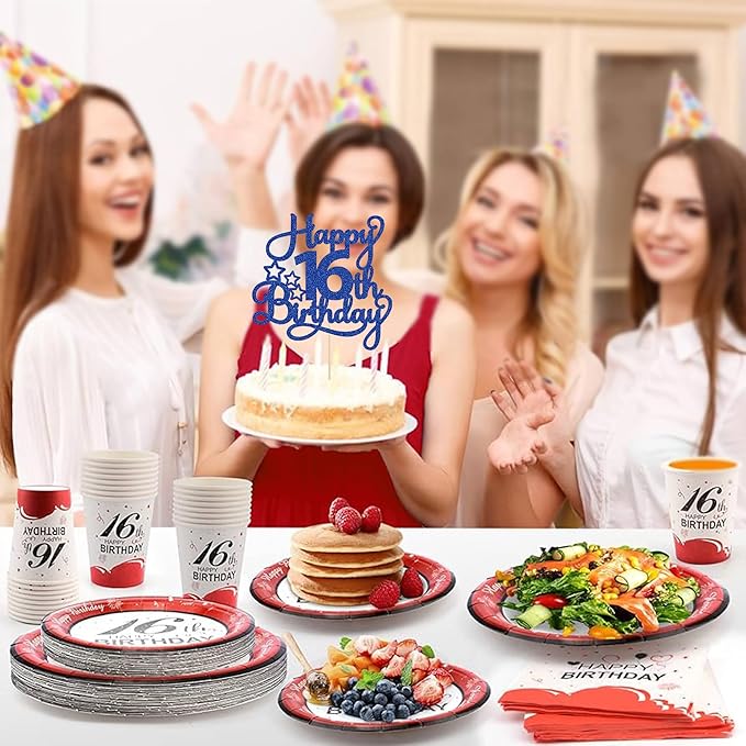 1 Pack Happy 16th Birthday Cake Topper Glitter Sweet 16 Cake Pick Birthday 16th Birthday Cake Decorations for Children 16th Theme Party Supplies Blue