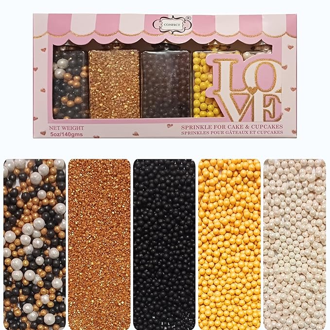Confect Cake Decorating Sprinkles | Mix Black Yellow & White Dragees | Gold Sparkling Sugar | Edible Sparkling Honey Bees Disco Ball Mashup Sprinkles - 3.5 Oz