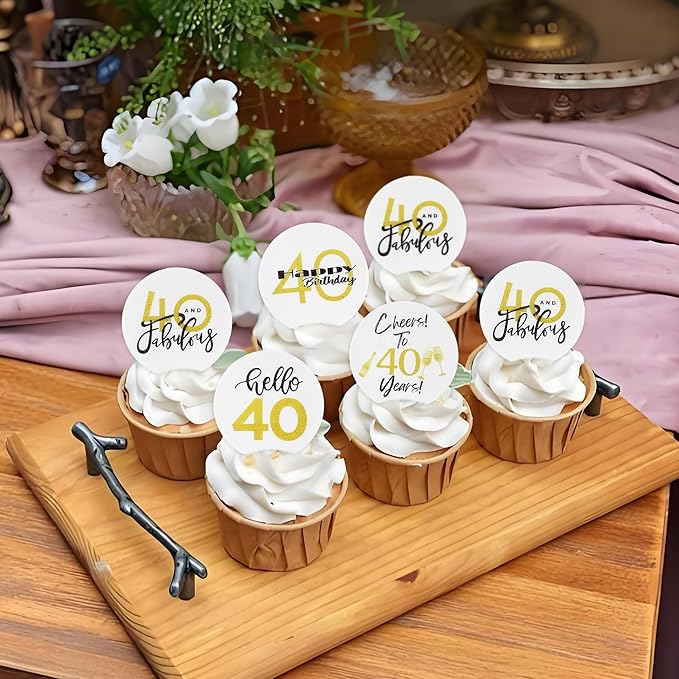 40pcs Edible Cheers and Beers to 40 Years Cupcake Toppers Cheers and Beers Cake Toppers Picks Happy 40th Birthday Anniver Beer Themed Party Supplies