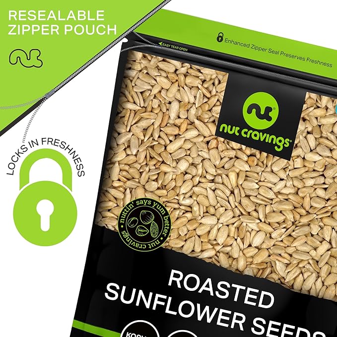 NUT CRAVINGS - Roasted Unsalted Sunflower Seeds Kernels to eat, No Shell Hulled (16oz - 1 LB) Bulk Nuts Packed Fresh in Resealable Bag - Healthy Protein Snack, Food Assortments