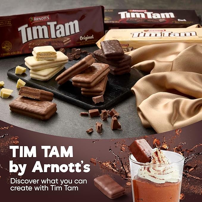 Tim Tam Cookies Gift, Snack Box, Australian Cookies Variety Pack with Chocolate Filling, 4 Pack Full of Original, Dark, Caramel & White Flavors - Perfect Cookie Gift