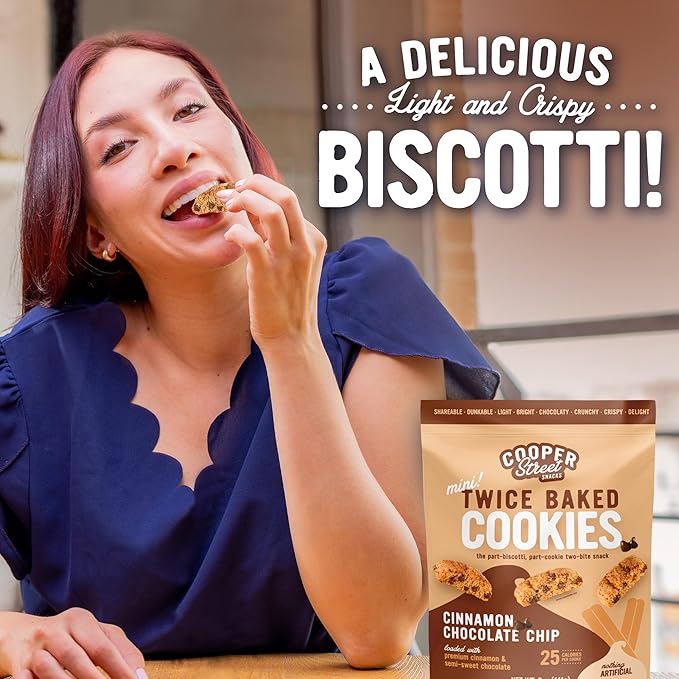 COOPER STREET Twice Baked Cinnamon Chocolate Biscotti Cookies - Crispy Mini Biscotti Cookies Ideal with Coffee - Traditional Low Calorie Italian Snacks - Kosher, Dairy, Peanut & Soy Free (6 Pack)