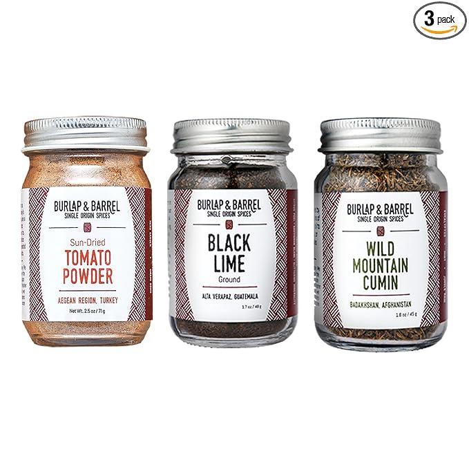 Burlap & Barrel Taco Seasoning Single Origin Spice Set - Wild Mountain Cumin, Sun-Dried Tomato, Ground Black Lime - As seen on Shark Tank - 3 Full Size in a Gift Box