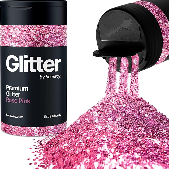 Hemway Premium Glitter Shaker - Rose Pink | 115g Extra Chunky Metallic Flake Sequins for Resin & Epoxy Crafts | Craft Supplies for Tumblers, Festival, Art