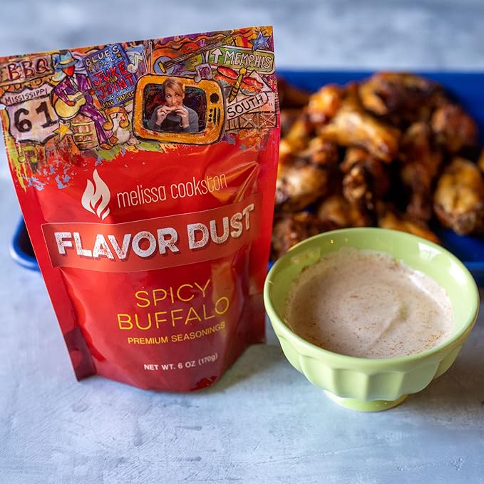 Melissa Cookston Flavor Dust | Chicken Wing Coating & Wing Dust for BBQ and Cooking | Award Winning & Competition Style Barbecue Dry Rub | Spicy Buffalo, 6 Oz
