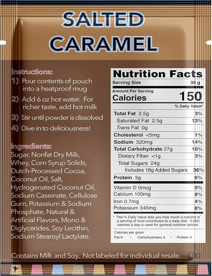 Double Donut Flavored Hot Chocolate Packets, Salted Caramel, Salted Caramel Hot Chocolate, Hot Cocoa Mix, 128 Count