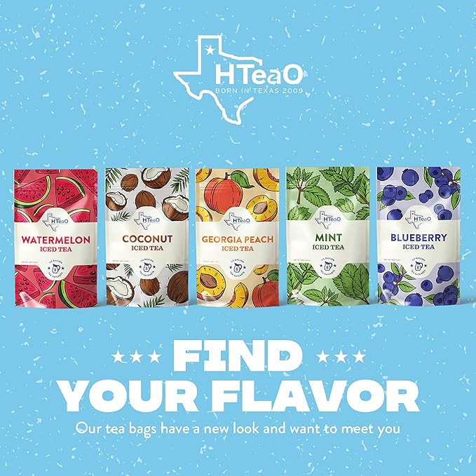 HTeaO Georgia Peach & Hibiscus Black Tea – Texas-Style Flavored Iced Tea Bags for Summer – Instant Ice Tea Packets for Quick Brew - Loaded Tea Sachets Ready in 5 Minutes (8-Count, Makes 4 Gallons Total)