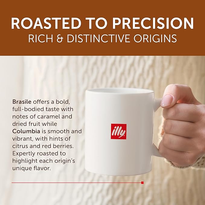 Illy Coffee K-Cups - Compatible Pods for Keurig Coffee Maker - Brasile & Columbia - Single Origin Roasts - Variety - 10 Count (Pack of 6)