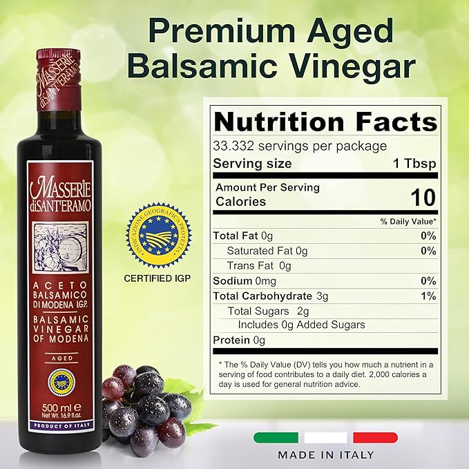 Italian Aged Balsamic Vinegar of Modena, Made in Italy, Aceto Balsamico di Modena IGP - Masserie di Sant'Eramo - 16.9 Fl Oz (Pack 1)