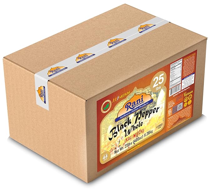 Rani Black Pepper Whole (Peppercorns), Premium MG-1 Grade 400oz (25lbs) 11.36kg Bulk Box ~ All Natural | Gluten Friendly | Non-GMO | Kosher | Product of Vietnam | Perfect size for Grinders!