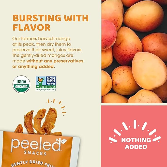 Peeled Snacks Organic Dried Fruit ??Healthy, Vegan Snacks for On-the-Go Lunch and More Mango 1 Oz (Pack of 24)